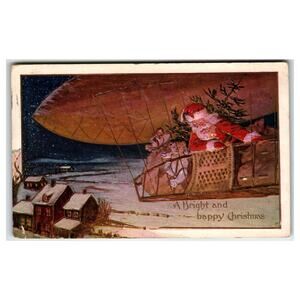 1908 Santa Claus Airship Zeppelin Christmas Postcard Wood PA Embossed